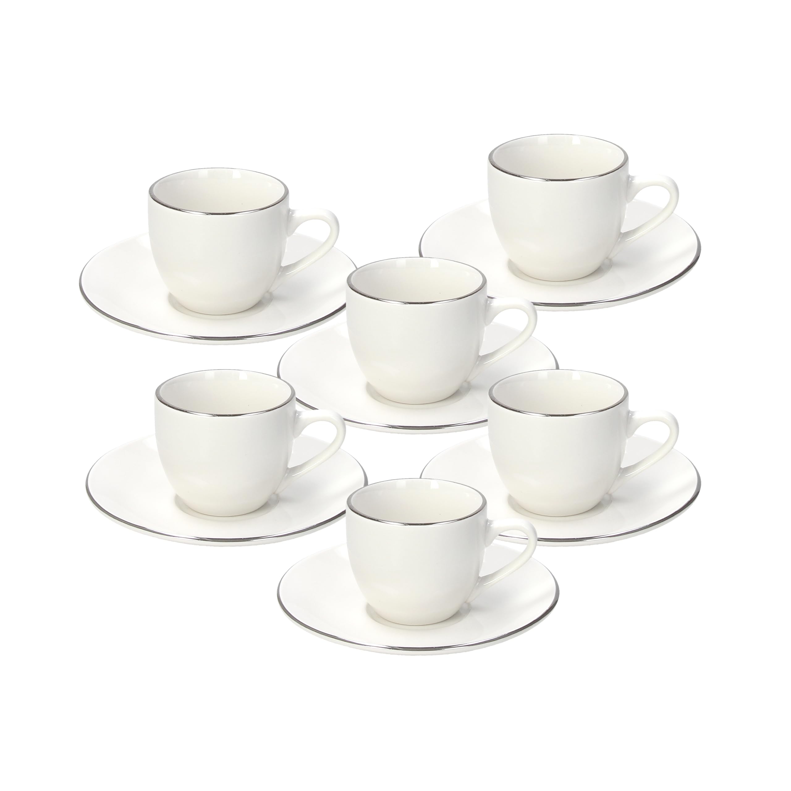 Tognana Platinum Clip Set of 6 Coffee Cups and Saucers, Porcelain, White