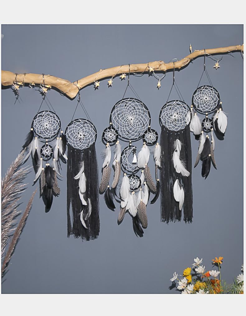 Juego de 5 atrapasueños de fase lunar, decoración de pared bohemia para regalos de bruja, hija de la luna, diosa de la luna, macramé para colgar en la pared para el hogar, dormitorio, sala de