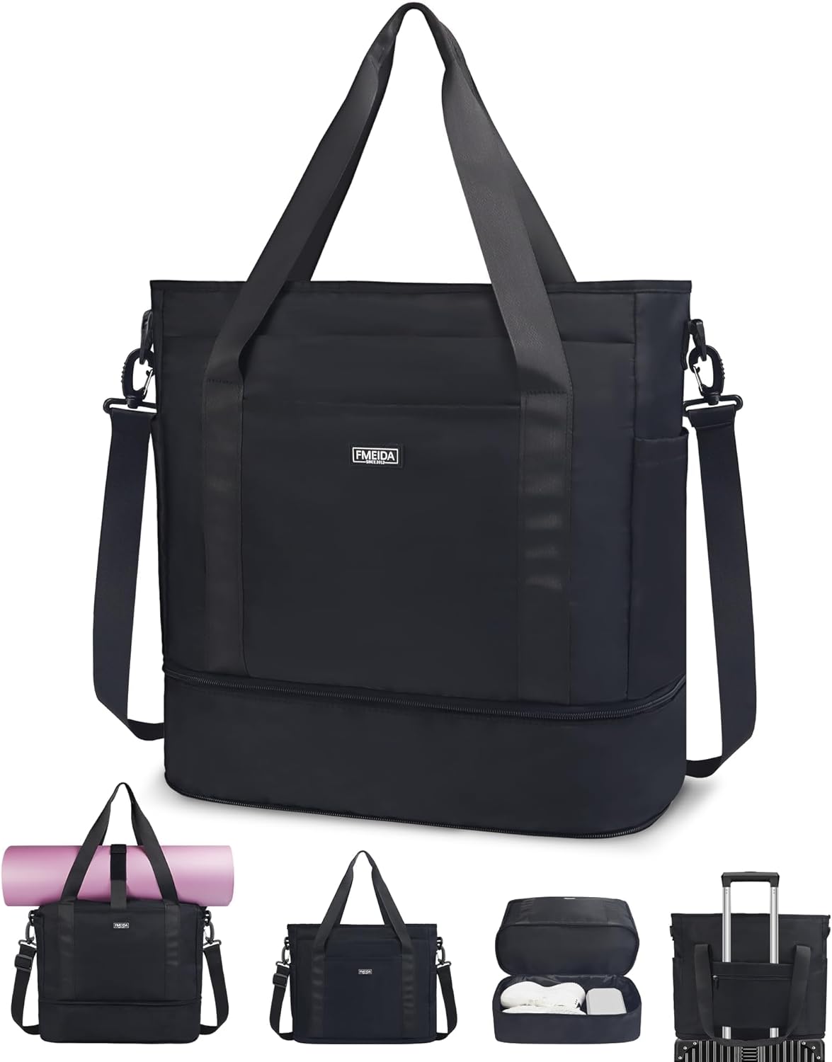 Fmeida Gym Bag for Women, 30L Expandable Travel Bags with Shoe Compartment, Sports Yoga Bag with Wet Pocket