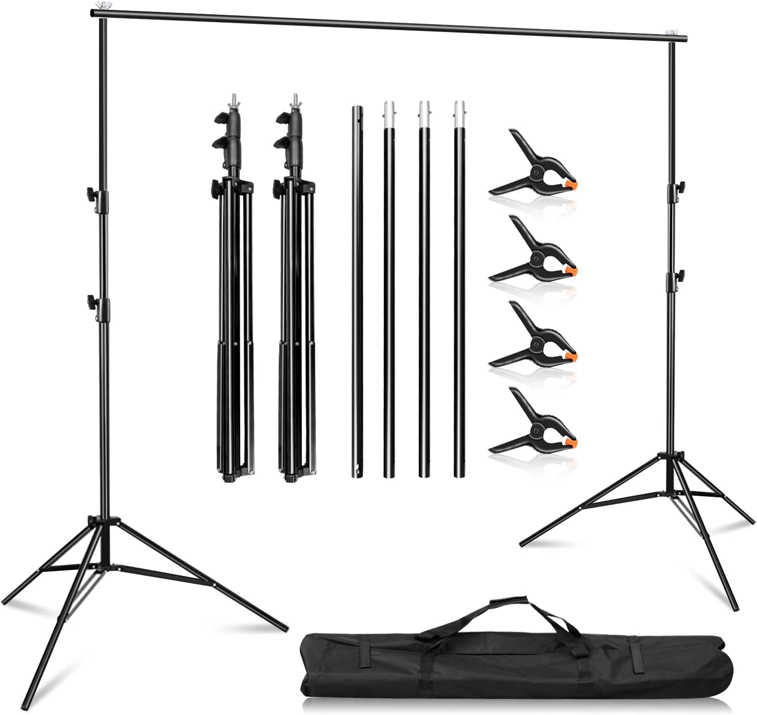 Photography Backdrop Stand Adjustable Background Support System Kit Backdrop Frame with Carry Bag for Photo Studio Video Birthday Wedding Party (2.5x3m/ 8.2x10ft+Clamps)
