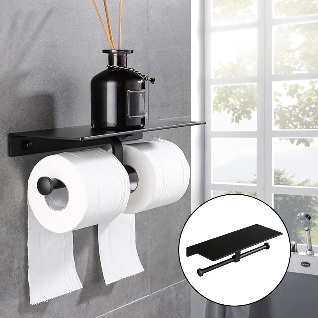 Portarrollos para Papel Espacio de aluminio negro pintura doble papel soporte de papel montado en la pared accesorios de baño del teléfono estantería de inodoro Portarrollos para papel Higiénico