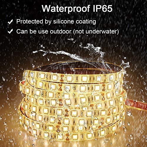 Image of ALITOVE 16.4ft LED Strip Light Warm White 3500K DC 12V 5050 SMD LED Tape Light 5M 300 LEDs Waterproof IP65 for Home Garden Commercial Area and Festival Lighting