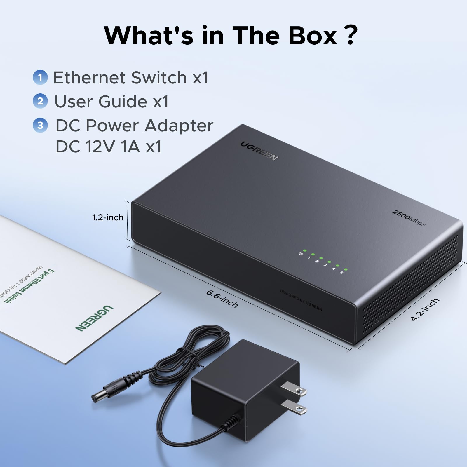 UGREEN 2.5Gb Switch, 5-Port Ethernet Switch, 5 x 2.5Gb Uplink, Plug & Play, Unmanaged Ethernet Splitter, Desktop/Wall Mount Network Hub, with LED, Fanless Quiet, for NAS, PC, Game Console — view 9