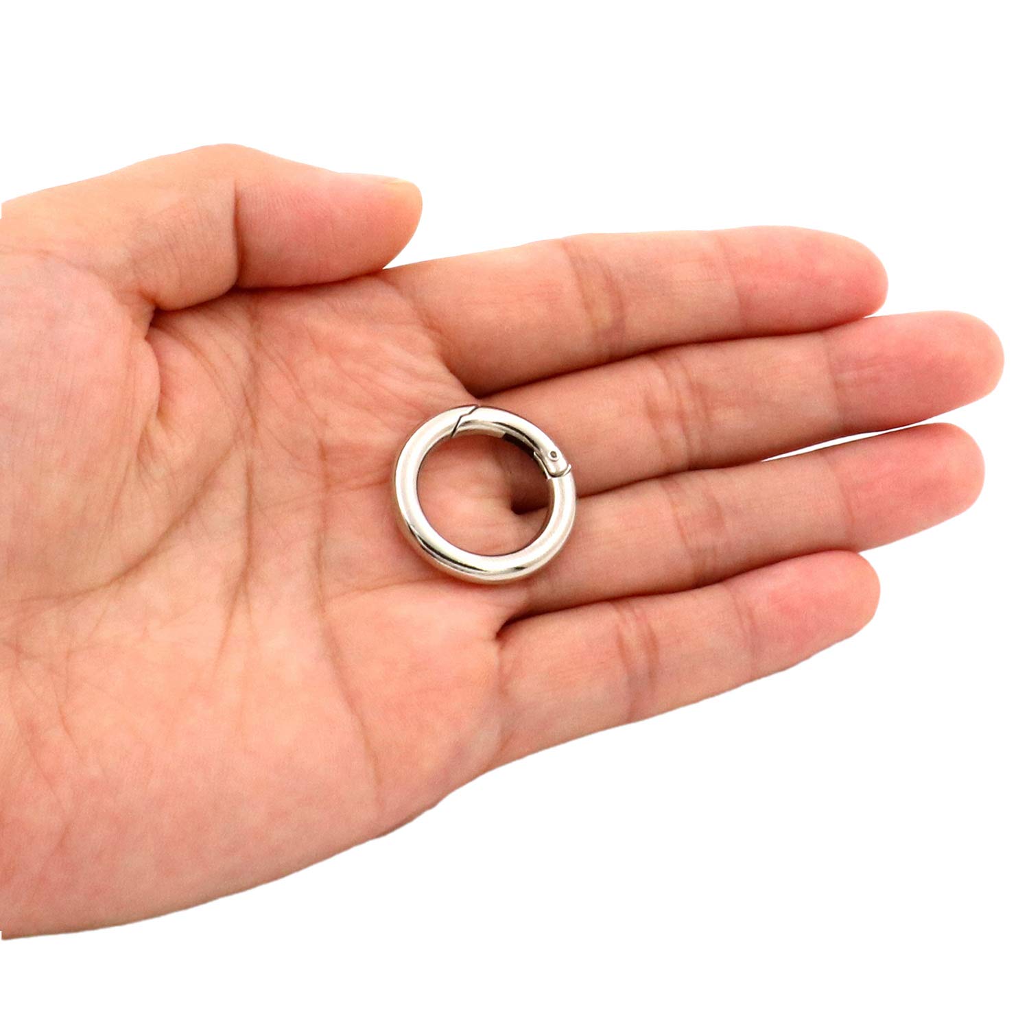 BIKICOCO 5/8'' Round Spring Gate O-Ring Clasp Push Snap Hook Belt Hardware Loop, for Handbags Keys, Silver - 30 Pcs - Image 3
