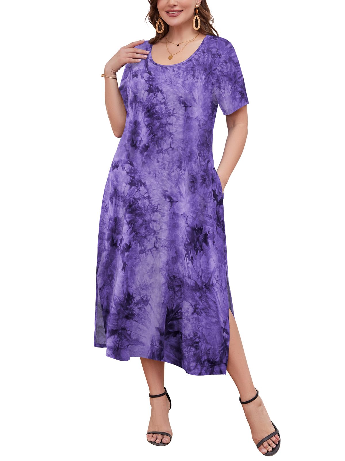 LARACE Plus Size Maxi Dress, Womens Short Sleeve T Shirt Dress with Pockets