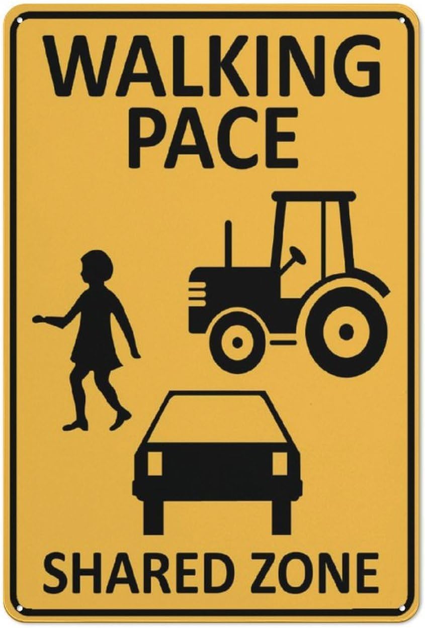 Shared Zone People Tractor Rust Free Aluminum Tin Sign - Decor with Pre-Drilled Holes for Home Garden, Farm Road - 12x16 Inch​