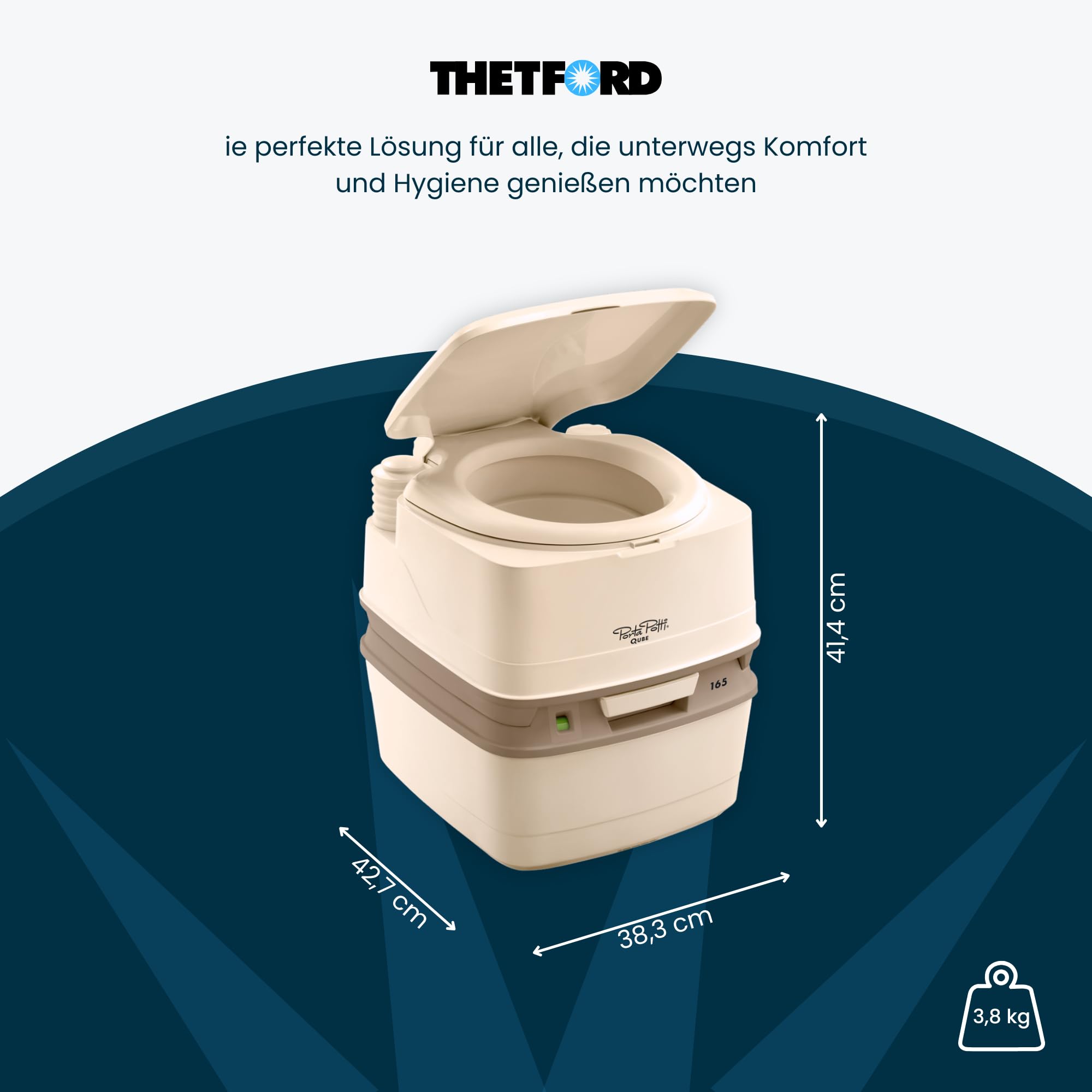 Thetford Porta Potti 165 Campingtoilette 21L, Mobile Chemietoilette, Portable Toilette für Camping & Travel, kompakte Reisetoilette, beige