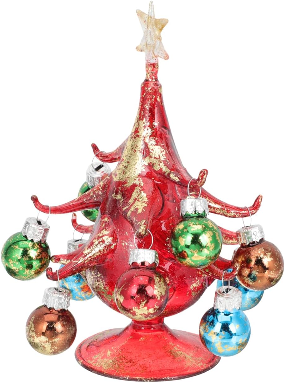 Didiseaon Glass Christmas Tree Tabletop Ornament Xmas Tabletop Display Decoration with Removable Balls for Holiday Decor