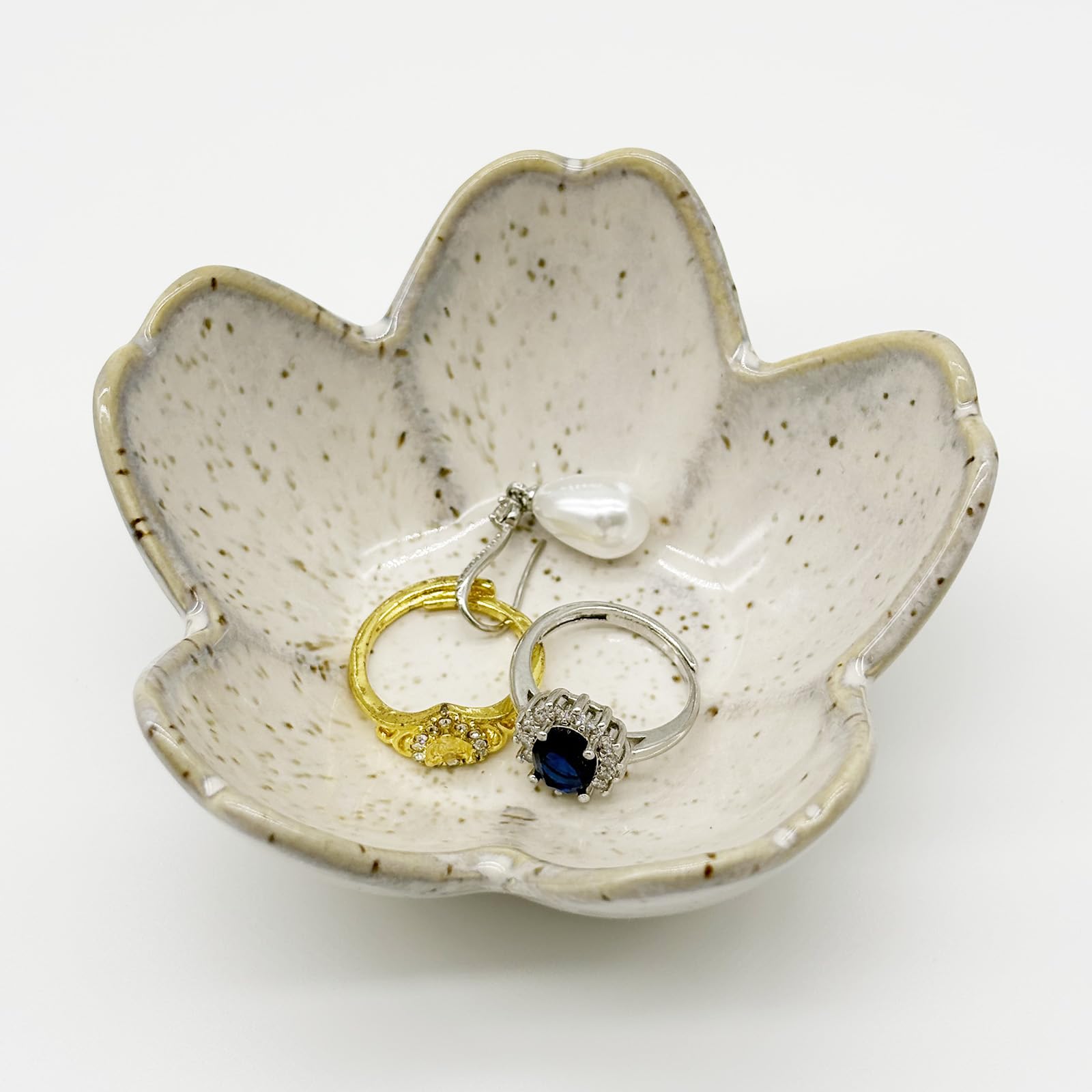 - Ring Dish, Ceramic Jewelry Tray, Trinket Holder for Bathroom Nightstand, Small Decorative Bowl (Grey)