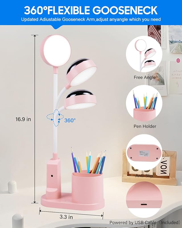 TechKen LED asztali lámpa gyerekeknek, dimmer, töltöthető, csillagvetítő, tolltartó