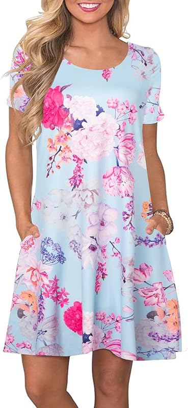 Women's Casual Summer T Shirt Dresses Short Sleeve Swing Dress with Pockets