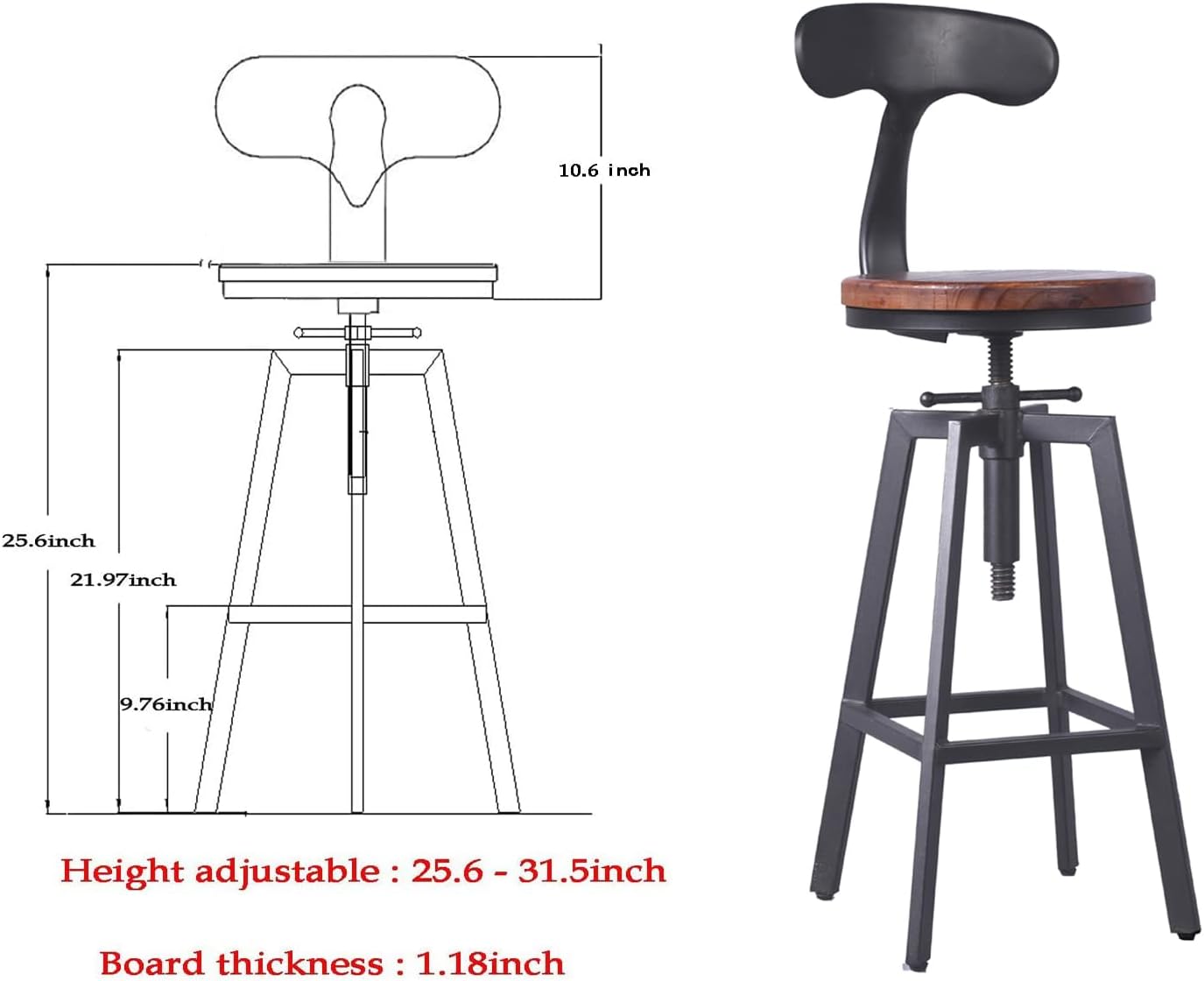 Buy Diwhy Industrial Bar Stools,Kitchen Dining Chair,Wood Top Stool