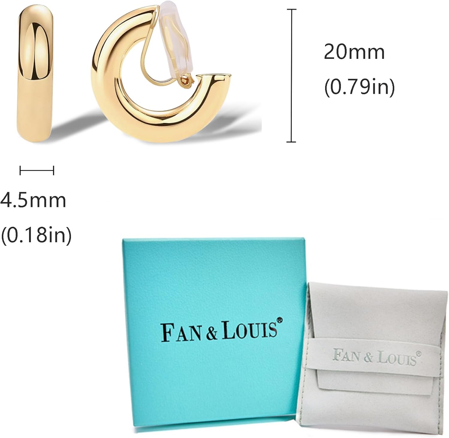 FAN&LOUIS Gold Clip On Hoop Earrings,Gold Silver Chunky Small Open Hoops Clip-On Earrings for Women Trendy Non-Pierced Ears Lightweight Teen - Image 5