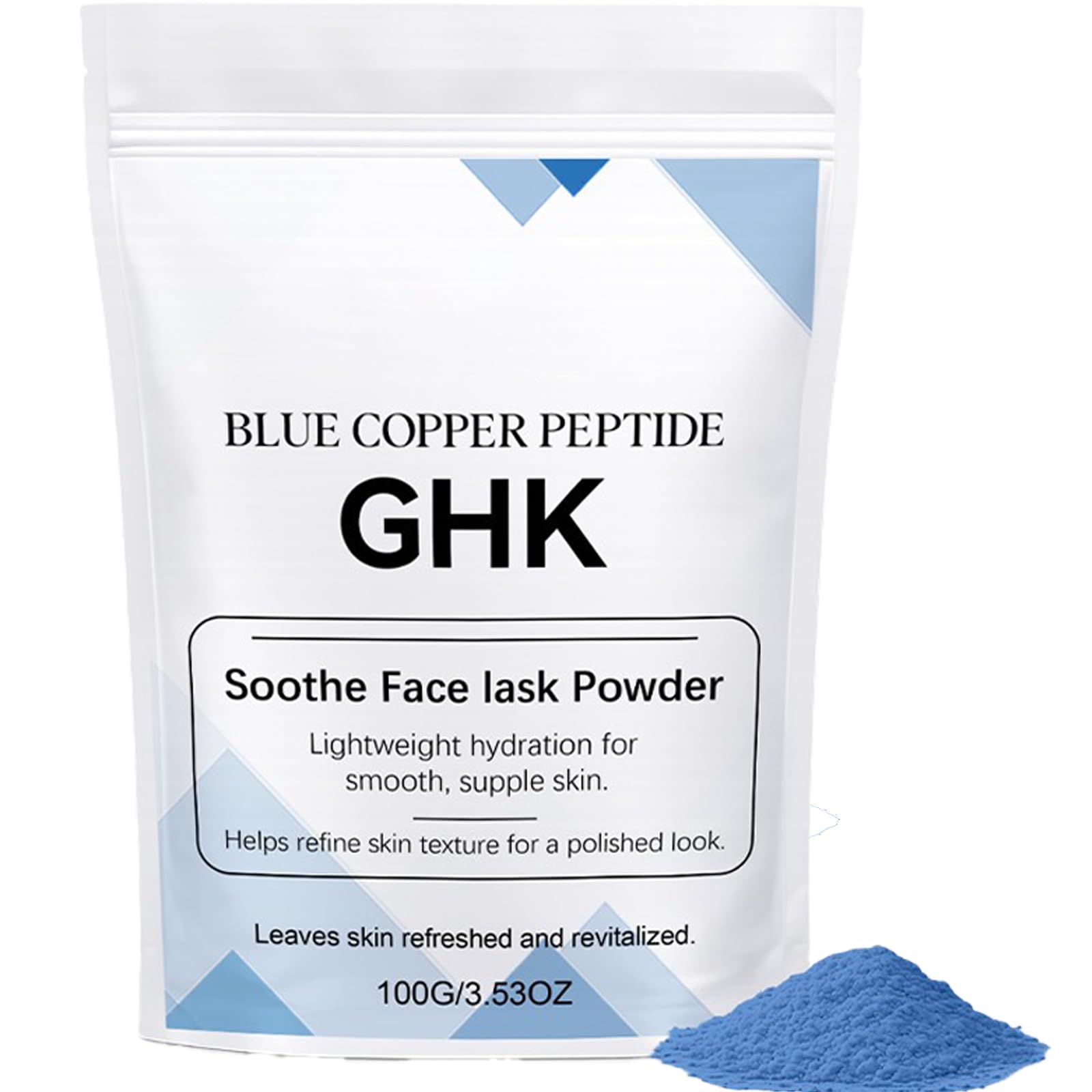Polvo de péptido de cobre Ghk-Cu, péptido de cobre Ghk-Cu en polvo, hidrata profundamente la piel, refrescante y no pegajoso, suave y adecuado para todo tipo de piel, 100 g. (1)