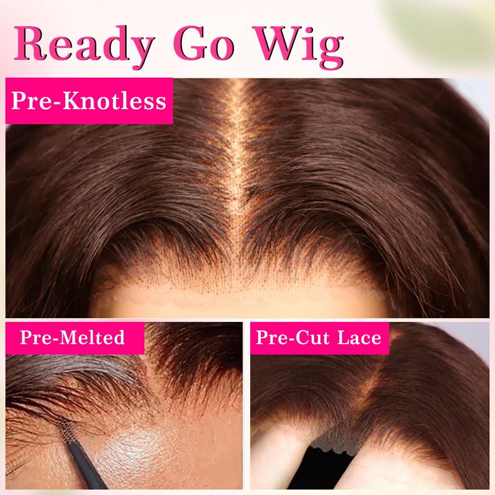 Chocolate Brown Wear and Go Glueless Wig Human Hair Pre Cut Brown 7X5 HD Lace Front Wigs for Women 220% Density Pre Plucked with Baby Hair #4 Colored Body Wave Lace Front Wigs Human Hair 30 Inch