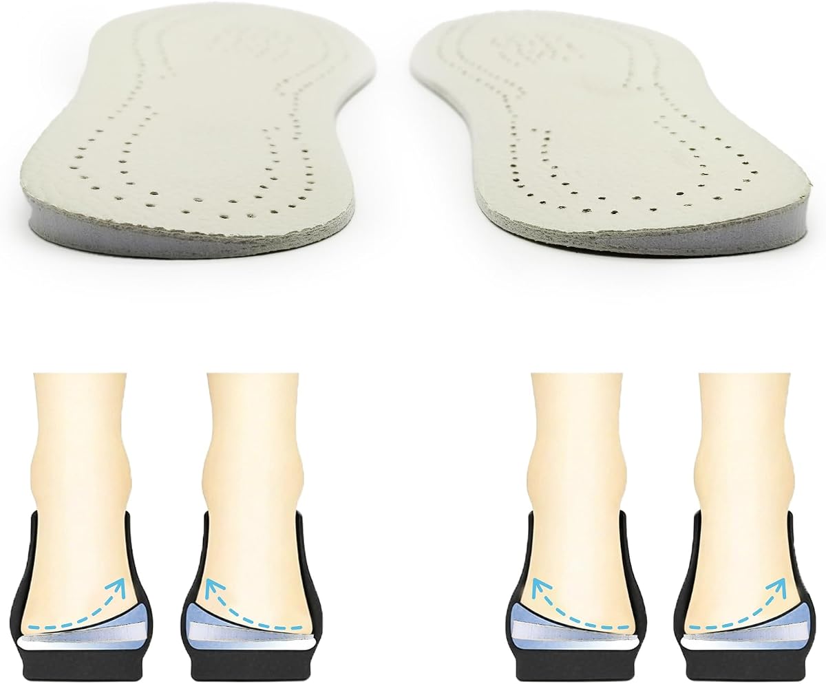 Orthotic Insoles for Overpronation & Supination, Medial & Lateral Heel Wedge Inserts for Foot Alignment & Knee Pain, EVA Breathable Cow Leather Arch Support,Gray (Men6-7 & Women8-9)