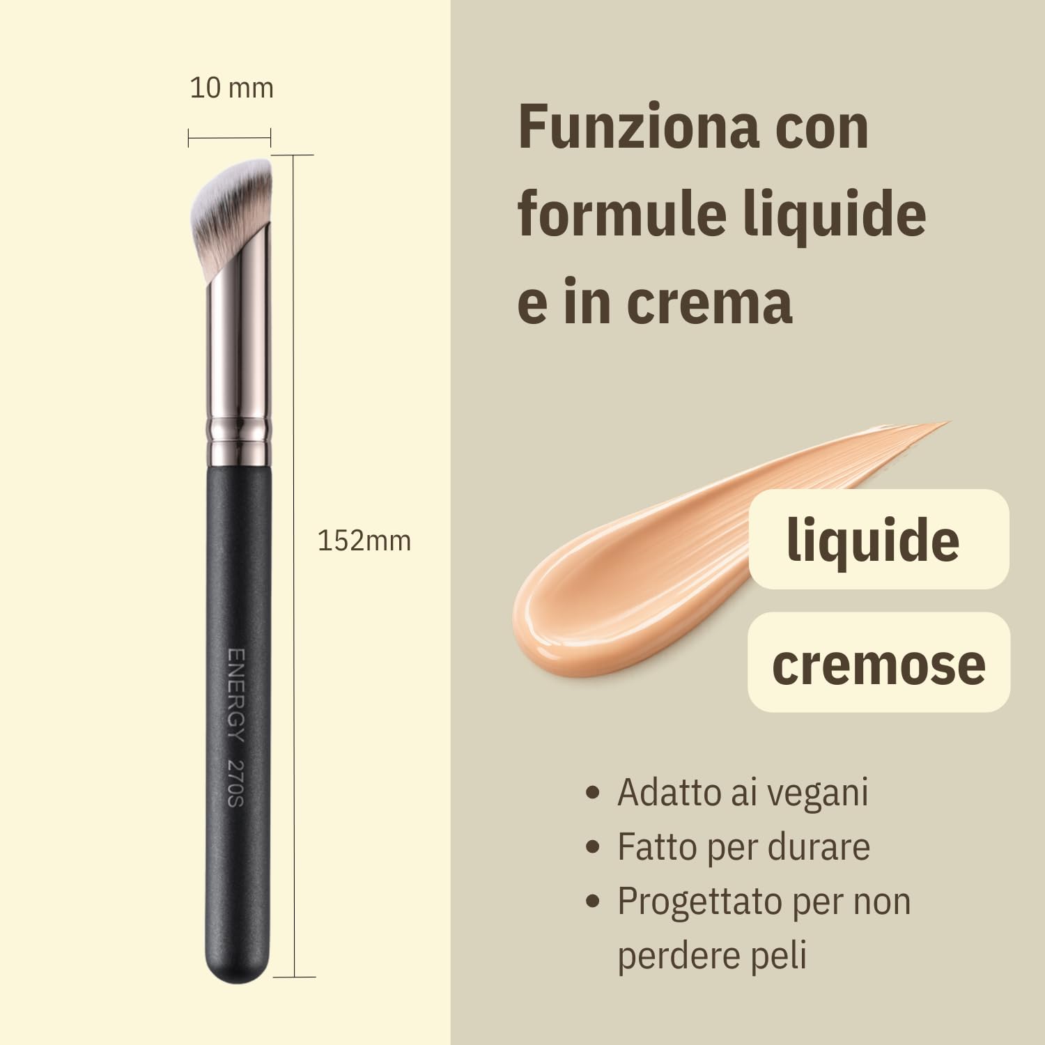 ENERGY 270s Pennello Correttore Angolato per Occhiaie & Copertura Precisa – Pennello Trucco per Liquidi e Creme con Setole Sintetiche Vegane