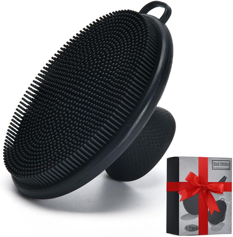 Face Scrubber,Silicone Face Scrubber for Men Women,Third Generation Upgraded 1262 Soft Bristle Manual Cleansing Brushes,Suitable for All Skin Types,face exfoliating Cleaning Brush (Black) (Large)