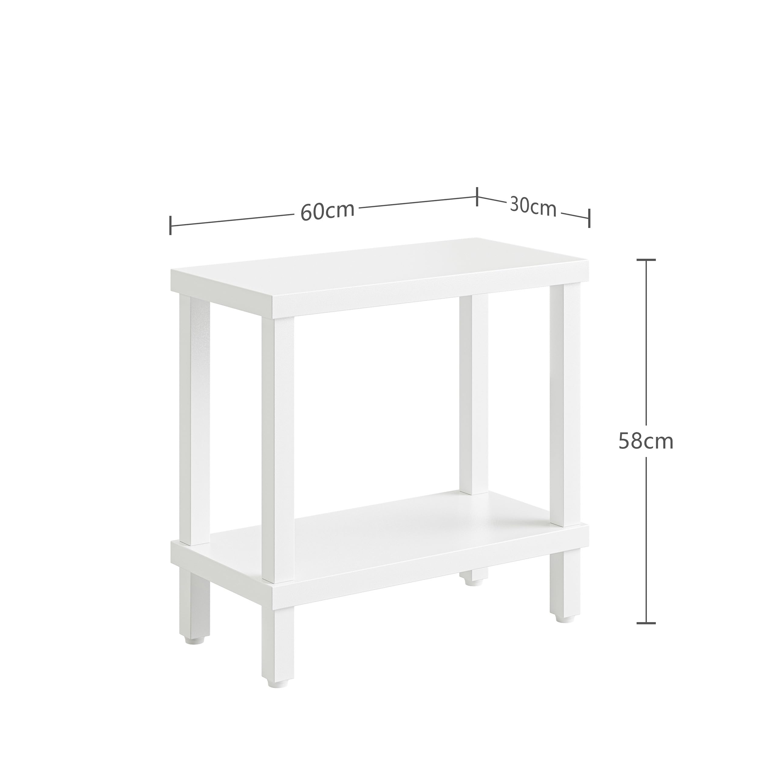 Mesa Auxiliar Pequeña de Madera Ideal para Salón o Dormitorio Medidas 60x30x58cm Mesa Centro a Dos Niveles Elegante y Funcional Rectangular Blanco LET511W