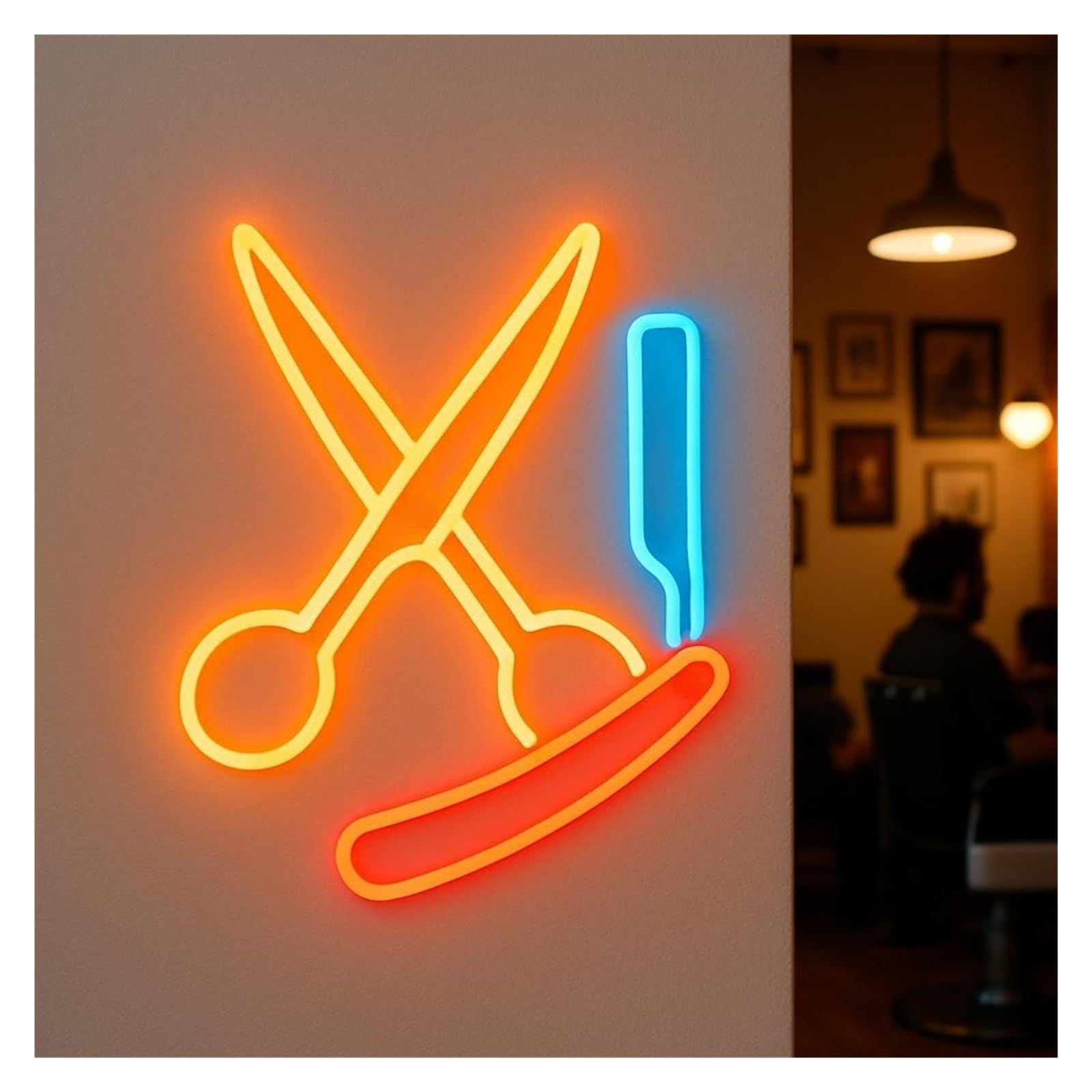 Xenite Style C Hanging Art Neon Signs Crossed Scissors And Razor Led Light Neon Sign, Suitable For Barber Shop Decor 51Cm