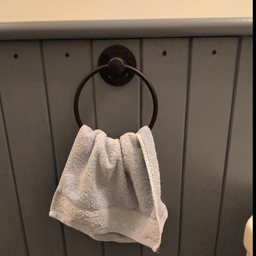 Miniatura 6 de HighFree Anillo de toalla industrial, soporte para toalla de mano de tubería de granja, accesorios de baño montados en la pared negro mate, anillo