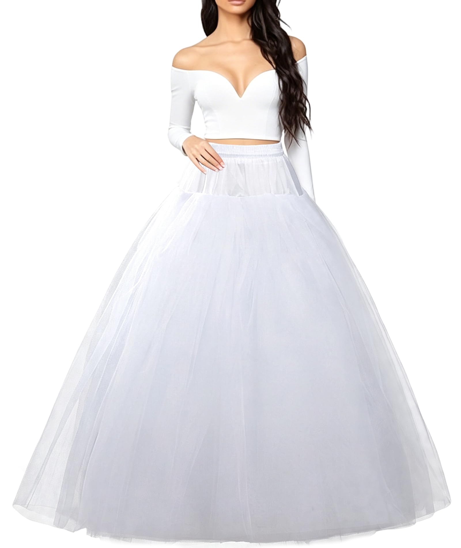 Jupon sans Cerceau en Crinoline A-Line Slips pour Robe de mariée Longueur au Sol, Blanc, Taille Unique