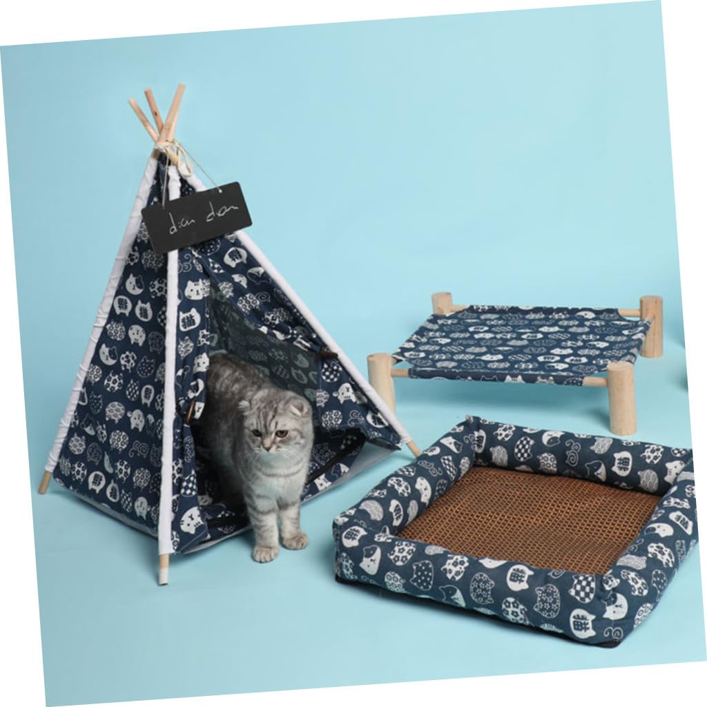 Tente pour Animaux de Compagnie en Lin et Bois, Lit Confortable pour Chien Intérieur et Extérieur avec Design Amovible et Protection la Lumière