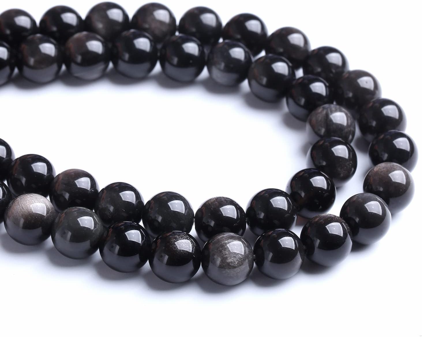8MM 46PCS Natural Stone Silver Obsidian Loose Beads for Jewelry Making DIY Bracelet - Image 2