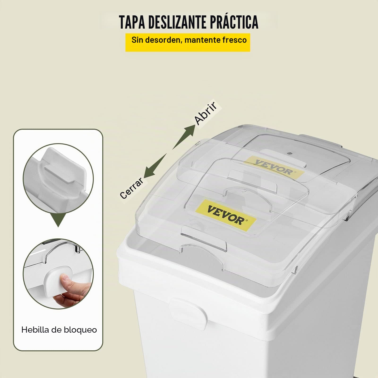 VEVOR Contenedor de ingredientes, contenedor de almacenamiento de ingredientes de capacidad de 6.6 galones, contenedores de harina de material PP sobre ruedas, contenedor de ingredientes de estante
