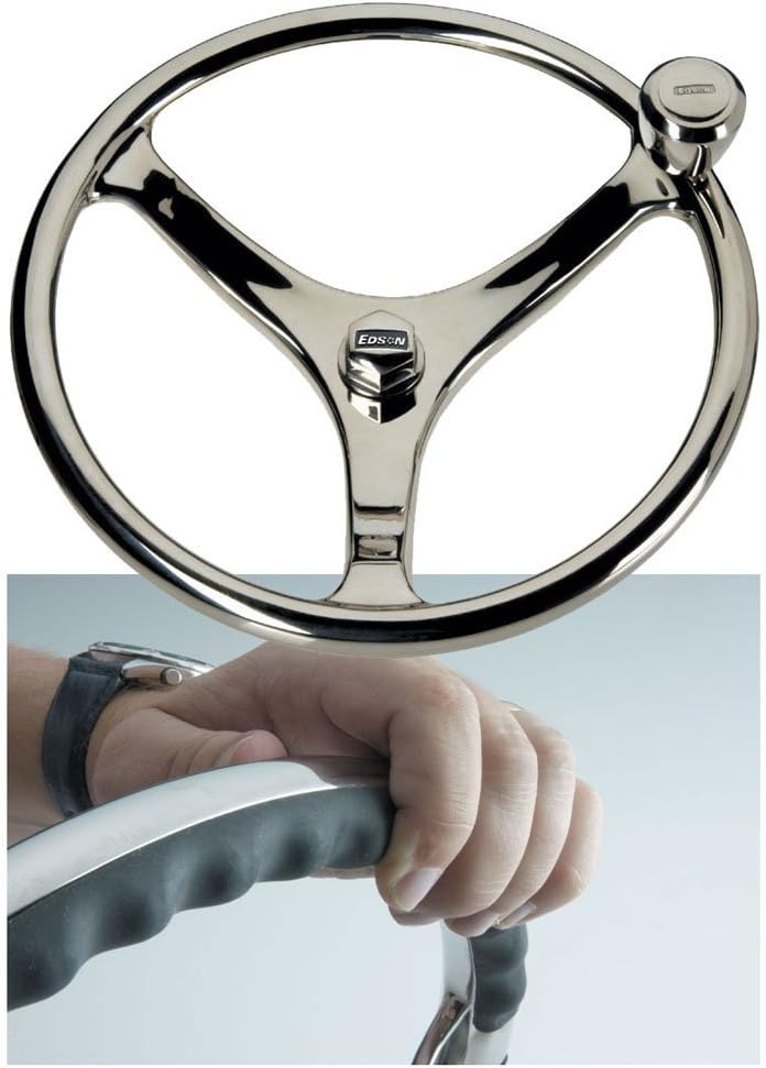 Edson 14.5" SS Comfort Grip Steering Wheel w/PowerKnob