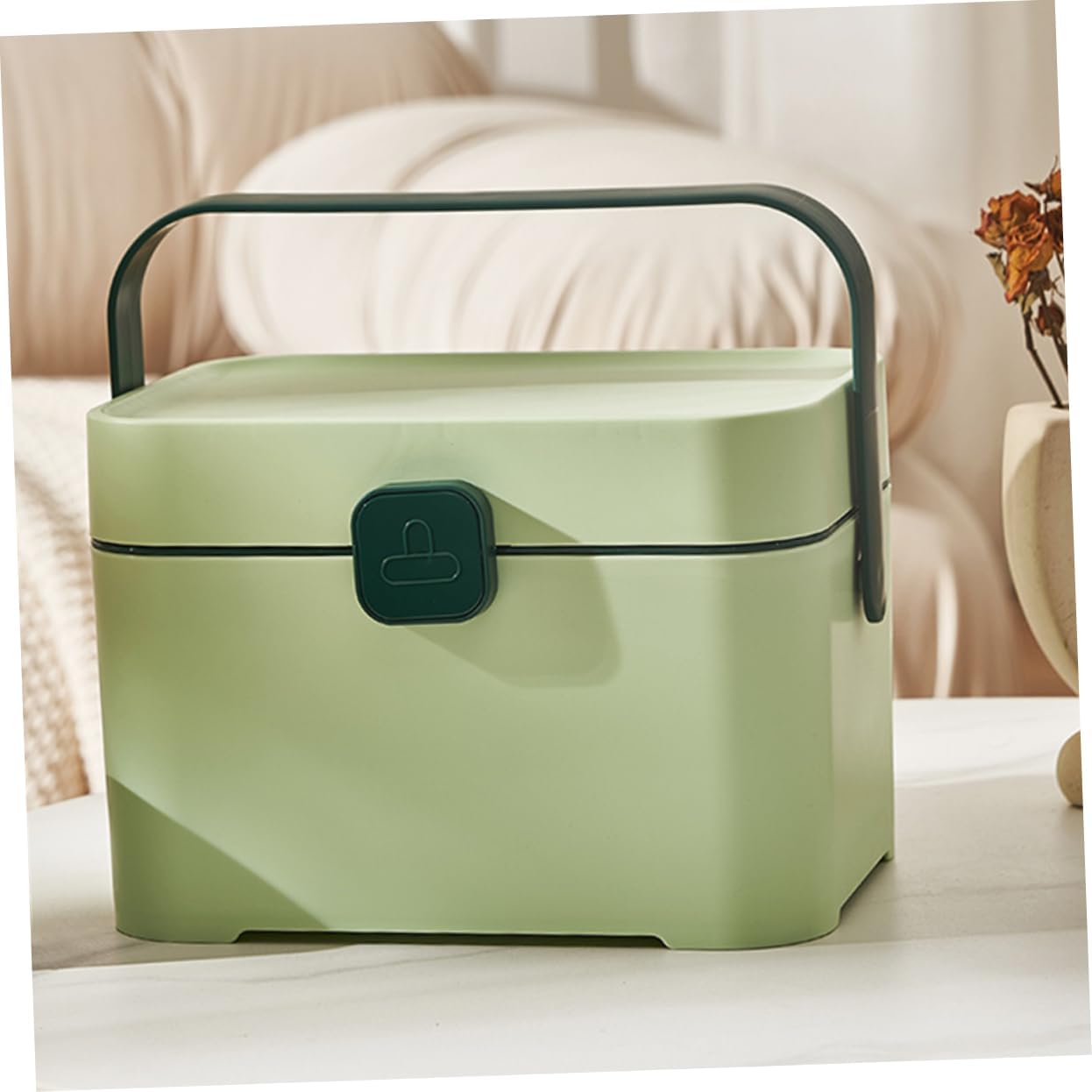 Portable Makeup Vanity Organizer Multifunctional Storage Box for Cosmetics Office Supplies and Tools Handheld Design for Travel and Home Use Large Capacity Container Green