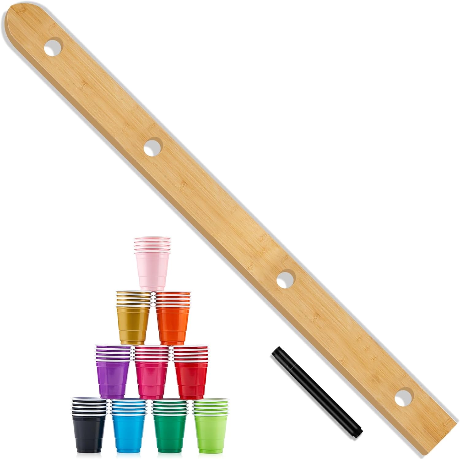 4 Person shot ski Board 57'' x 3.9'' Vintage Wooden Board with 50 Plastic Shot Glasses and 1 Marker Pen Rustic Retro Ski for Gathering Birthday Party Wedding(Natural Color)