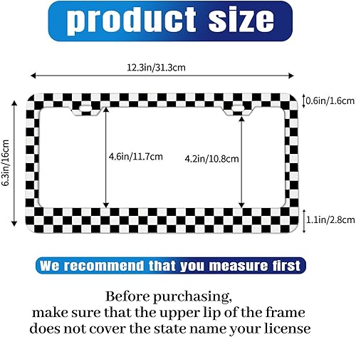 Miniatura 3 de Marco de matrícula de tablero de ajedrez blanco y negro con bandera de carrera a cuadros para automóvil, accesorios de acero inoxidable para