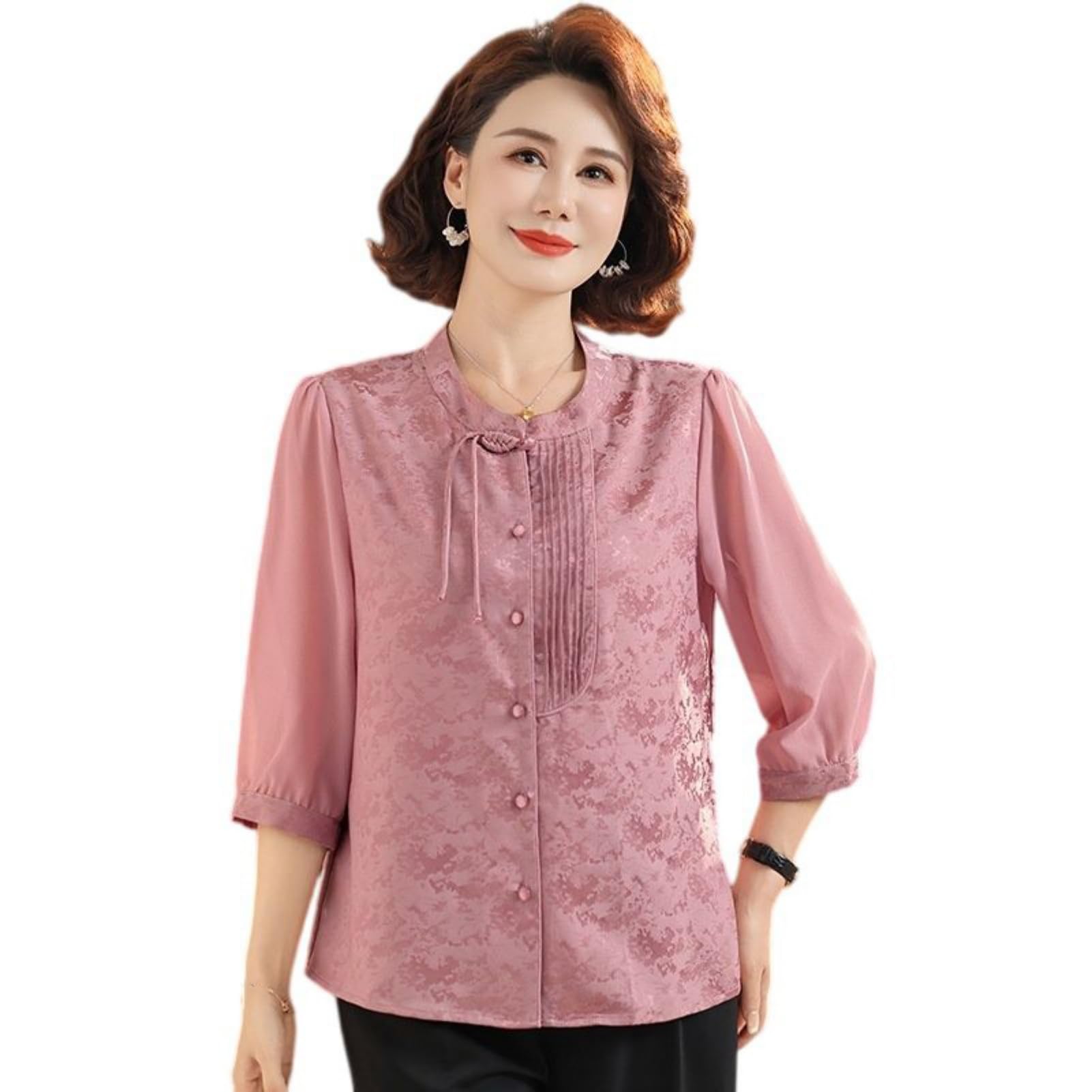 Conjunto de blusa con botones de rana mujer y pantalón formal 7