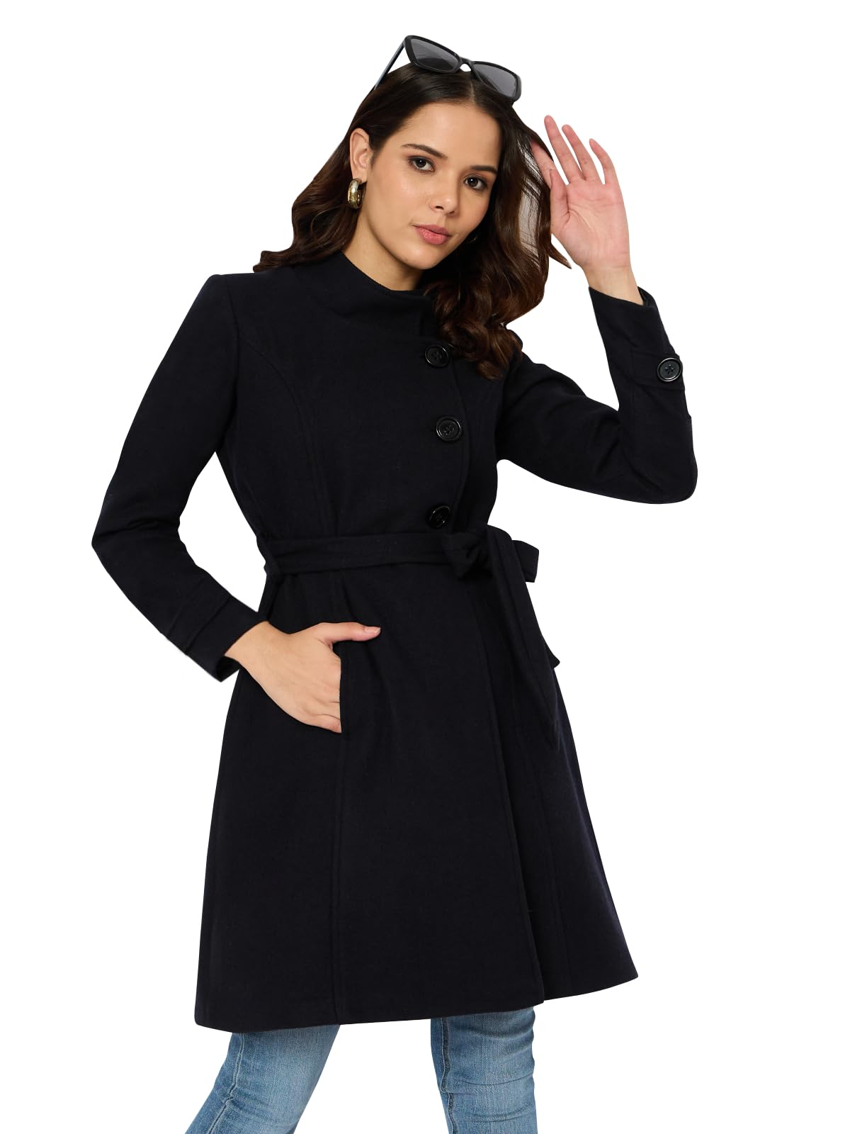 martini get high ! MARTINI Women Western Coat | Pure Wool | Warm | Double Breasted | Long | Formal | Stylish Winter Wear (Navy Blue)-picture-12