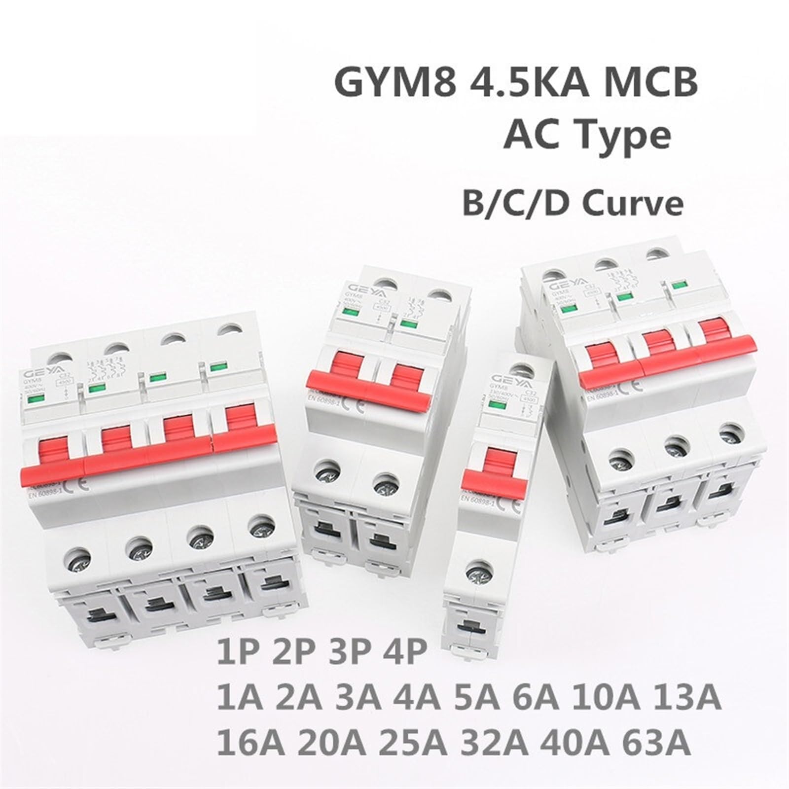 Disjoncteur rail DIN GYM8 SP courbe C 6 A 10 A 16 A 20 A 25 A 32 A 40 A 50 A 63 A 220 V avec CE CB SEMKO 1 pièce(20A)