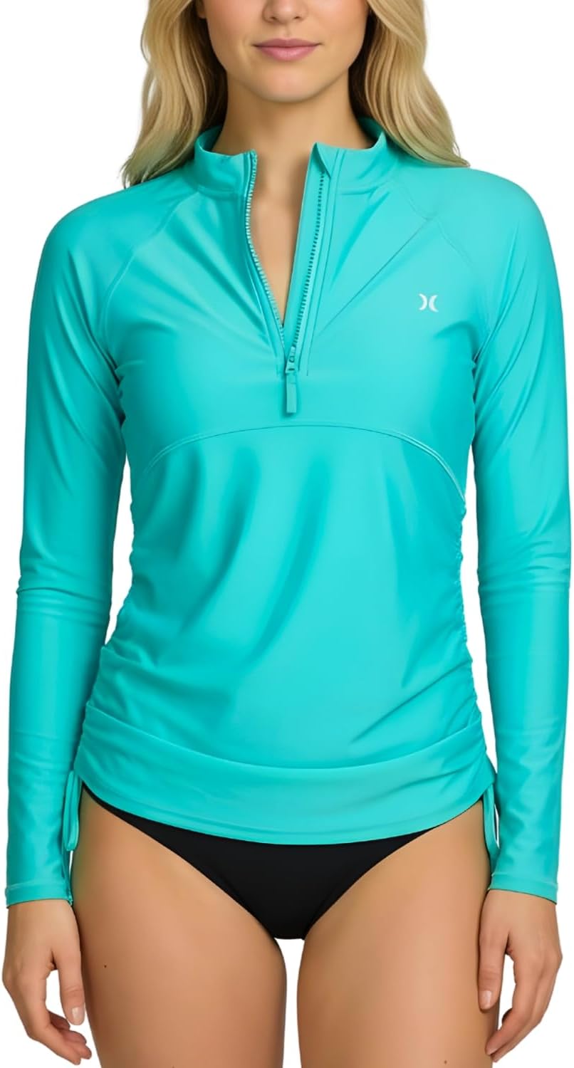 Hurley Rash Guard for Women - Quarter Zip SPF 50+ Long Sleeve Sun Shirt, UPF UV Sun Protection Quick Dry Swim Shirt Top