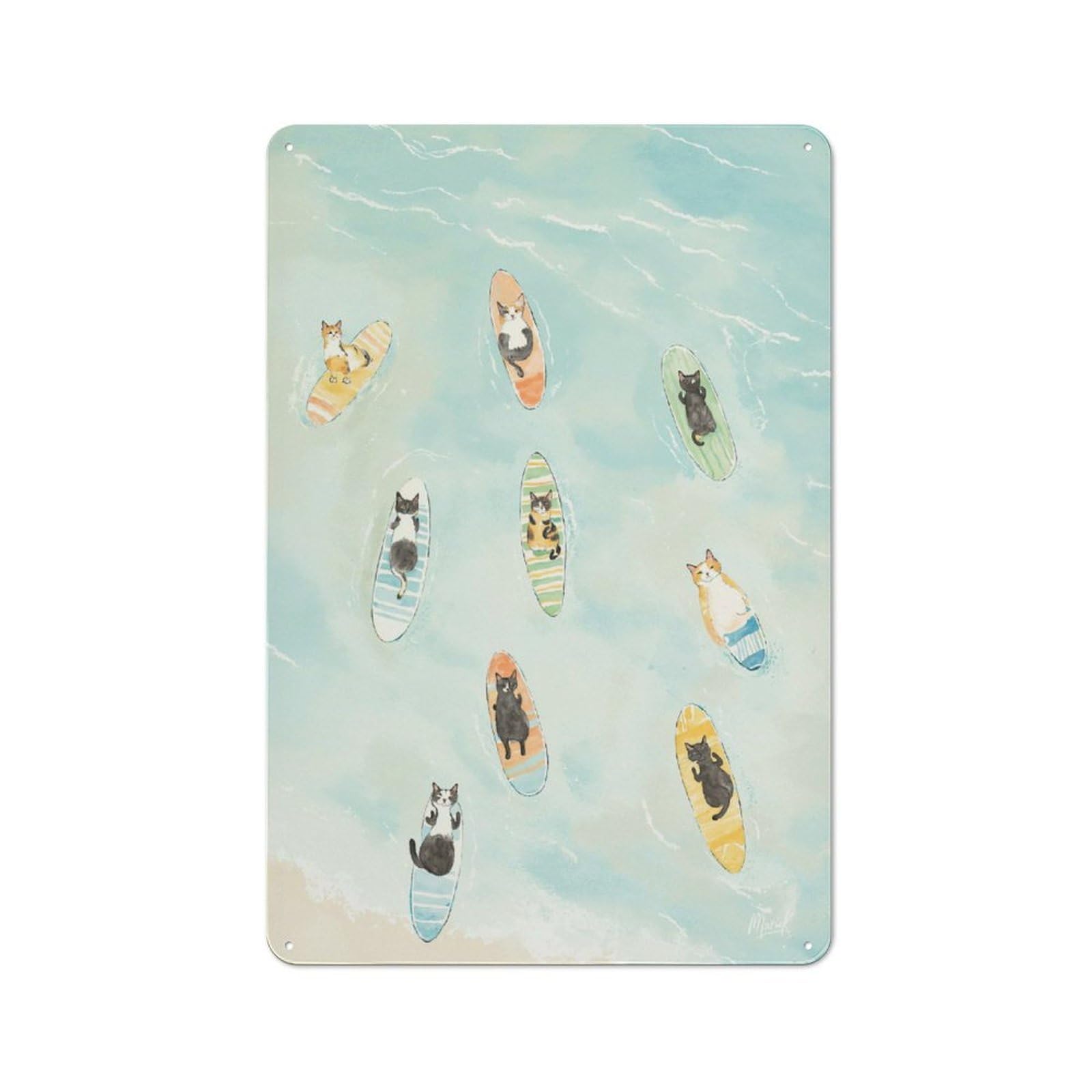 Junmoney Style-10 Loft Style Metal Wall Sign 30X20cm Featuring Surf Cats Tropical Beach, Studio Wall Art For Loft, Studio, Office Or Creative Room