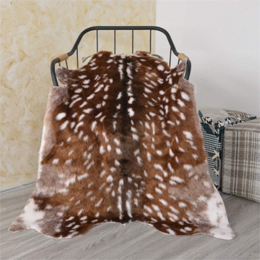 Huichenxing2021FURSTORE Faux Fur Deer Hide Rug, Animal Deer Antelope Print Skin Cowhide Area Rug Animals Mat Non-Slip Rug for Home Living Room Bedroom Western Décor 35.4x41.3inch