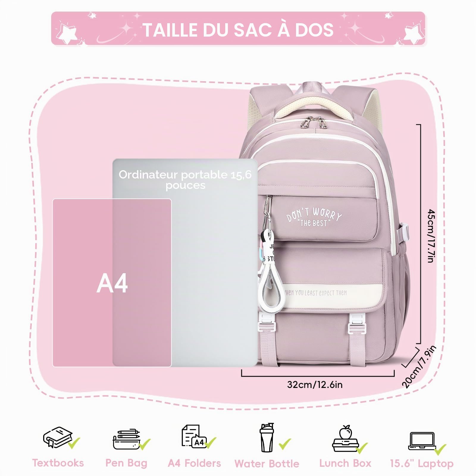 Tanou Sac a Dos Fille Adolescentes, Cartable Fille Primaire College Lycée
