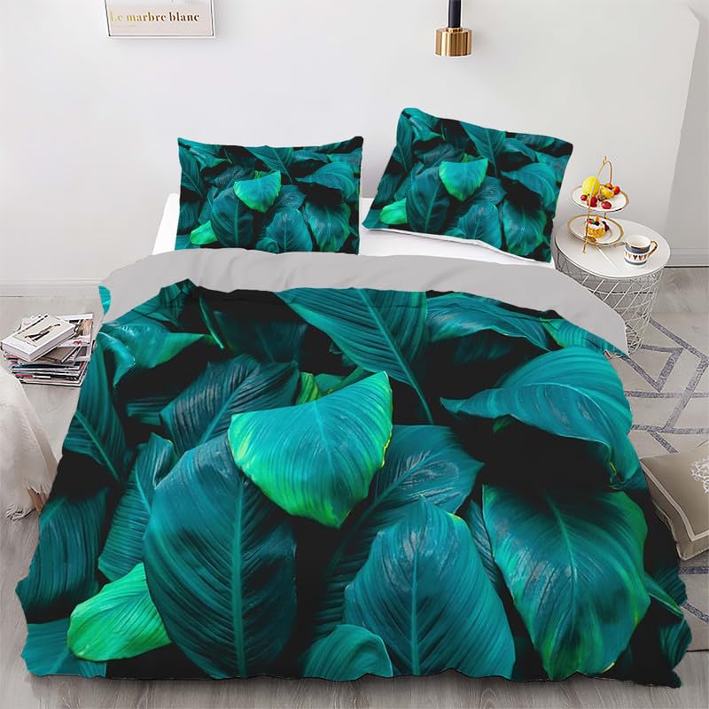 Parure de lit 140x200 housse de couette microfibre 110g/m² motif imprimé 3D végétal