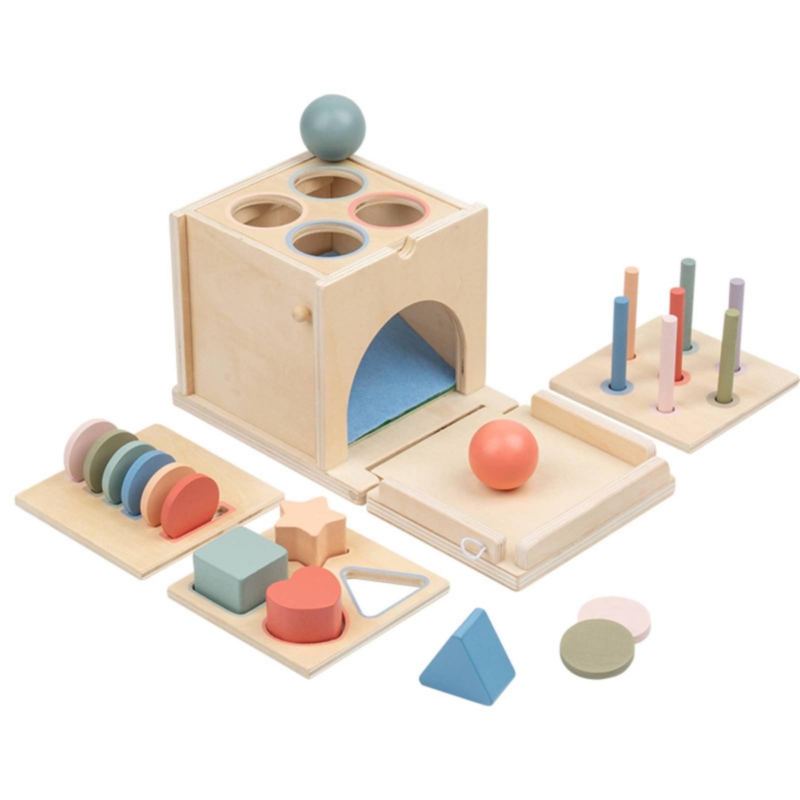Gralara Caja Actividas Educativo con Banja Frontal Interactivo Juguete Caída Monedas y Bolas con Paneles Intercambiables No Tóxico