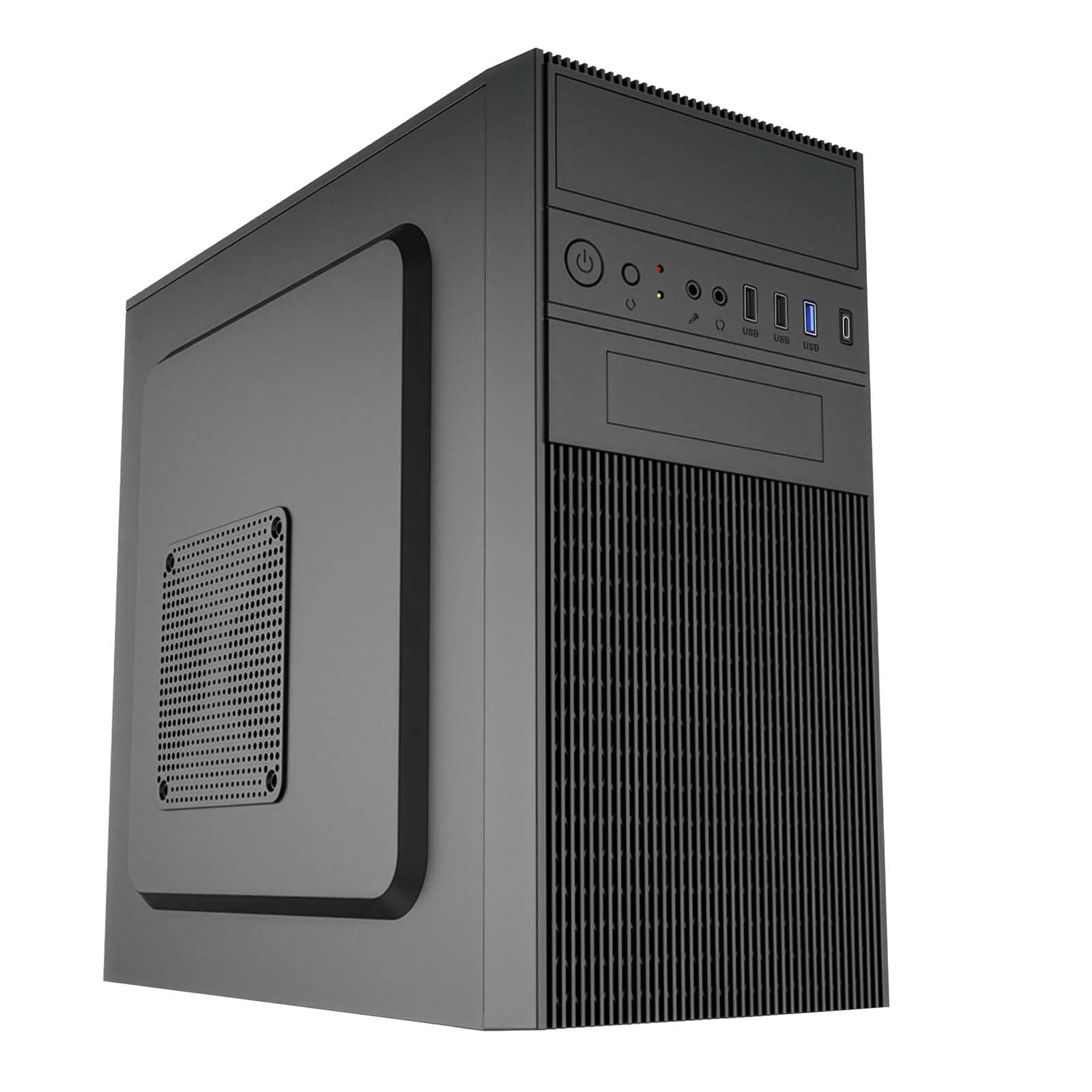 Akyga AK19BK Micro Tower - Case per PC compatto con USB-C, USB 3.0 e audio HD, supporta Micro ATX, Mini ITX, Flex ATX, per uso in ufficio e a casa, senza alimentatore, nero
