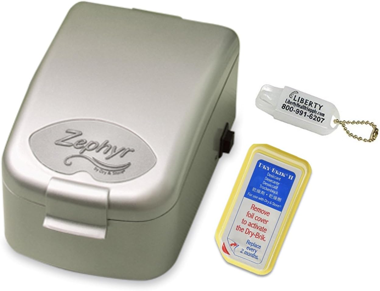 Zephyr Dry & Store Hearing Aid Dryer with Carrying Case and Liberty Hearing Aid Battery Keychain