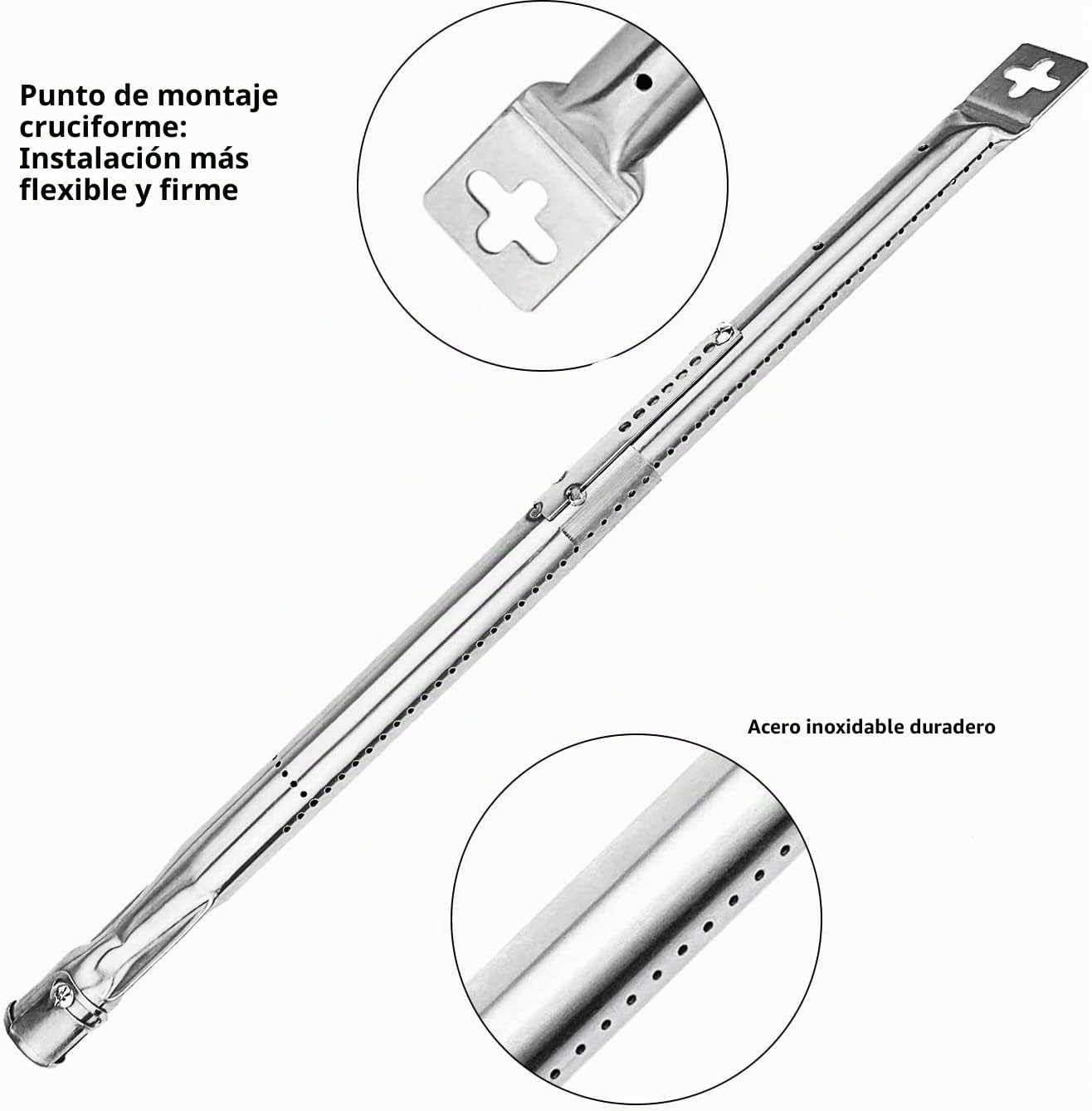 Denmay 42205 extendido de 35,5 a 48,3 cm Quemador de tubo universal ajustable de acero inoxidable no magnético parrilla de gas, para adaptarse a la mayoría de las parrillas de barbacoa de gas