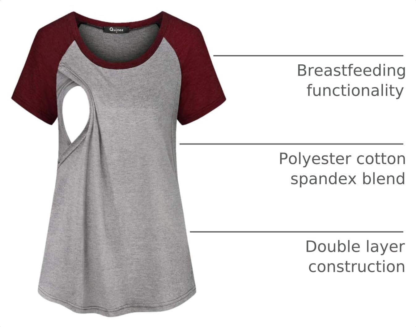 Quinee Womens Short Sleeve Maternity Nursing Tops Raglan Breastfeeding Shirts