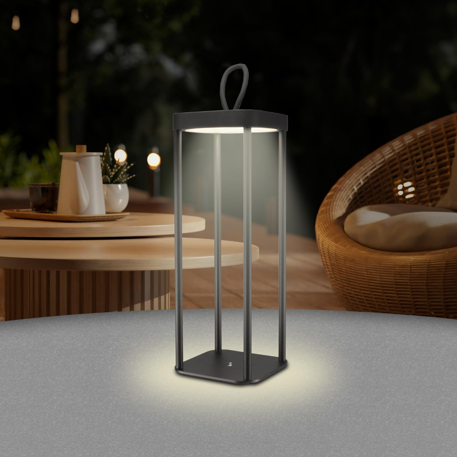 BEPER P207ILI100 Lampada da Tavolo LED Senza Fili, Luce LED Calda, Intensità Regolabile, Lampada da Esterno e Interno Ricaricabile, IP44, USB Type-C Inclusa, Autonomia 12 Ore