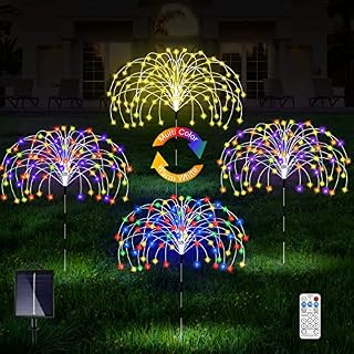 Solar Garden Lights, 4 Pack Upgrade Fireworks Lamp 11 Modes Multicolor and Warm White Sparkles Firefly Stake Solar Christmas Light, Solar Lights Outdoor Waterproof Decorative For Pathway Backyard Lawn