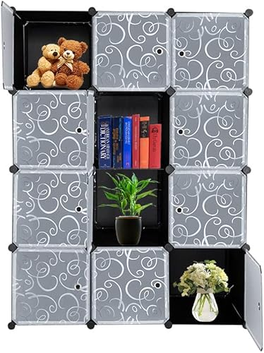Miniatura 5 de Cffuvros 12-Cube DIY Plastic Closet Cabinet, Storage Cube Organizer with Doors, Stackable Closet Shelf for Bedroom, Plastic Space Saver for Home,