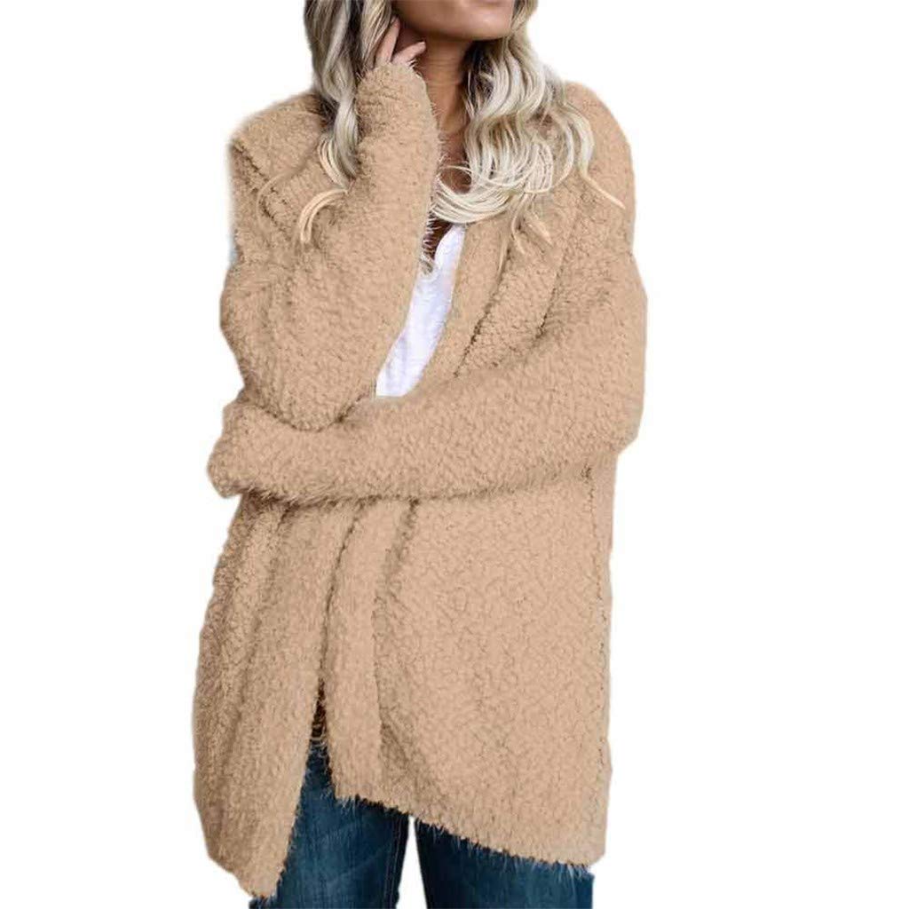 LOPELYWomens Ladies Teddy Fleece Tops Full Sleeve Fleece Jacket Blanket Hoodie Solid Color Soft Teddy Hoody Hooded Windbreaker Fluffy Outwear Coat